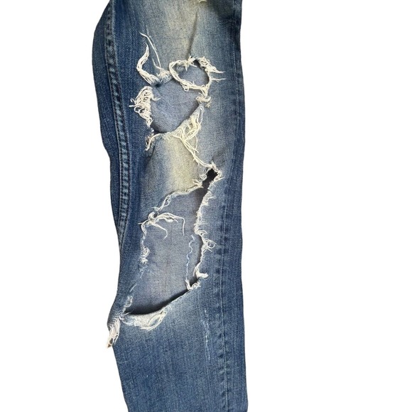 Zara Jeans Womens 4 Distressed Denim Jeans Medium Rise Relaxed Fit Straight Leg - Picture 8 of 16